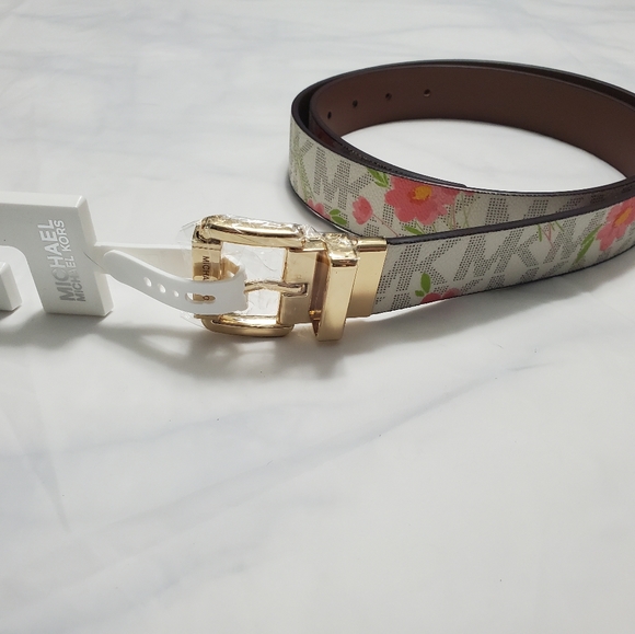 Michael Kors Reversible Leather Logo Floral Belt - Picture 2 of 6
